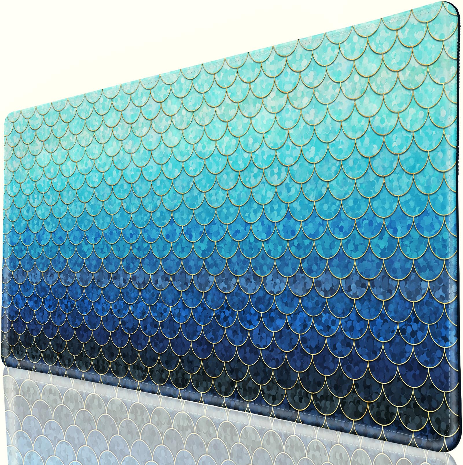 Desk Mat, Desk Matt for Desktop, DeskPad Mat, XXL Large Mouse Pad for Desks, Anti-Slip Big Mousepad with Stitched Edges, Keyboard Mouse Mat for Computer, Work, Office, Game, Home, Blue Mermaid