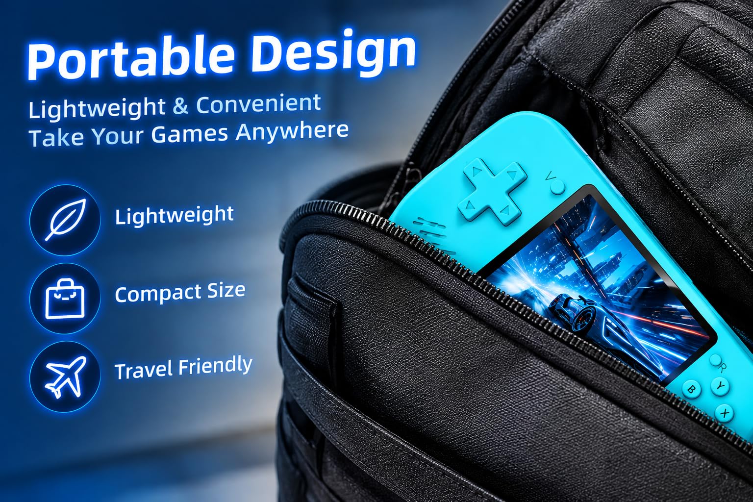 Q35 Console de jeu portable Open Source, écran HD de 3,5", stockage 64 Go, batterie rechargeable 4000 mAh, support de contrôleur, console de jeu portable pour adolescents et adultes, bleu