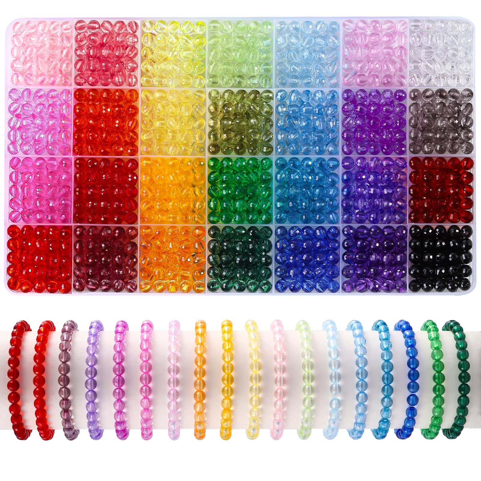 XOYTN 1680Pcs Faceted Rondelle Beads，Acrylic Colorful Round Bicone Faceted Beads for Bracelet Necklace Making Jewelry DIY Crafts