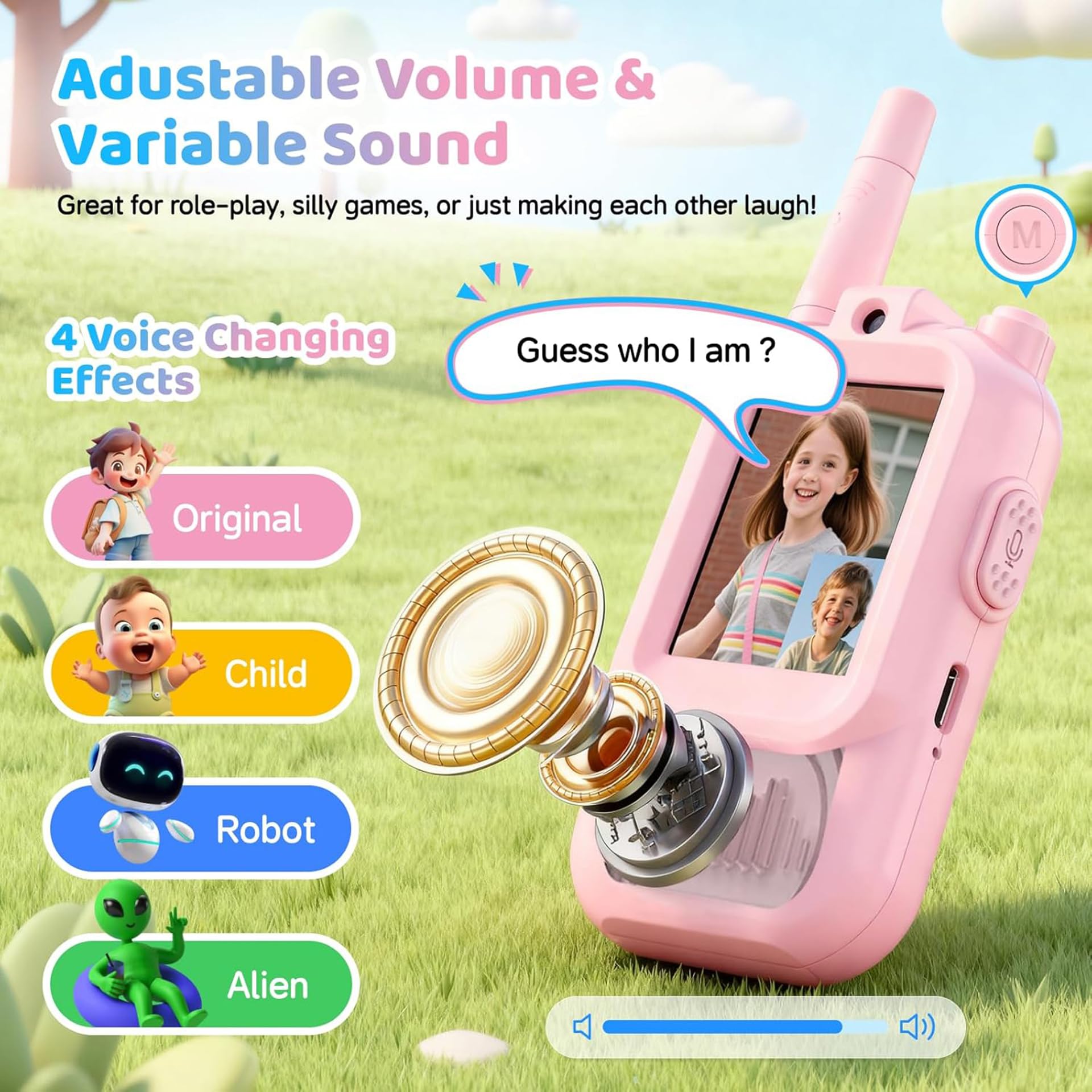 YIHANGG Talkie-walkie pour Enfants avec Vidéo, Lot de 2 Jouets Rechargeables pour Tout-Petits avec Caméra HD et Changeur de Voix,Jouets Cadeaux Longue Portée pour Garçons et Filles de 3 à 8 Ans(Pink)