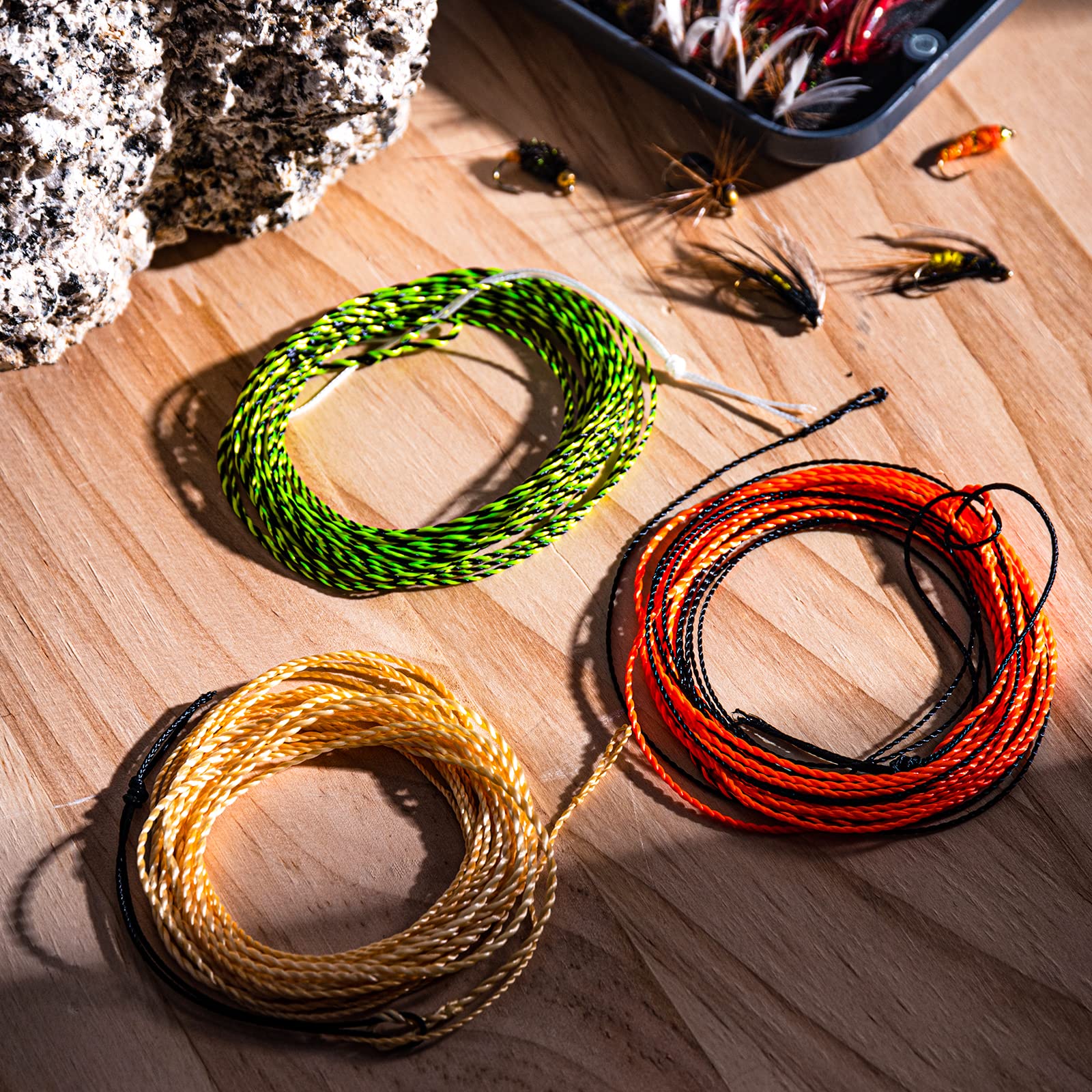 Goture Tenkara Angelschnur, 2 Stück, konisch zulaufende Schwimmer-Polyesterschnur, aufgerollt, geflochtener Tippet-Ring, Fliegenschnur, 12 Fuß/3,6 m Länge, 2 Farben