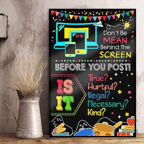 Miniatura 2 de Minitowz Póster anticibernético para decoración de aula, póster de oficina de consejero, letrero de clase de computadoras, decoración educativa para