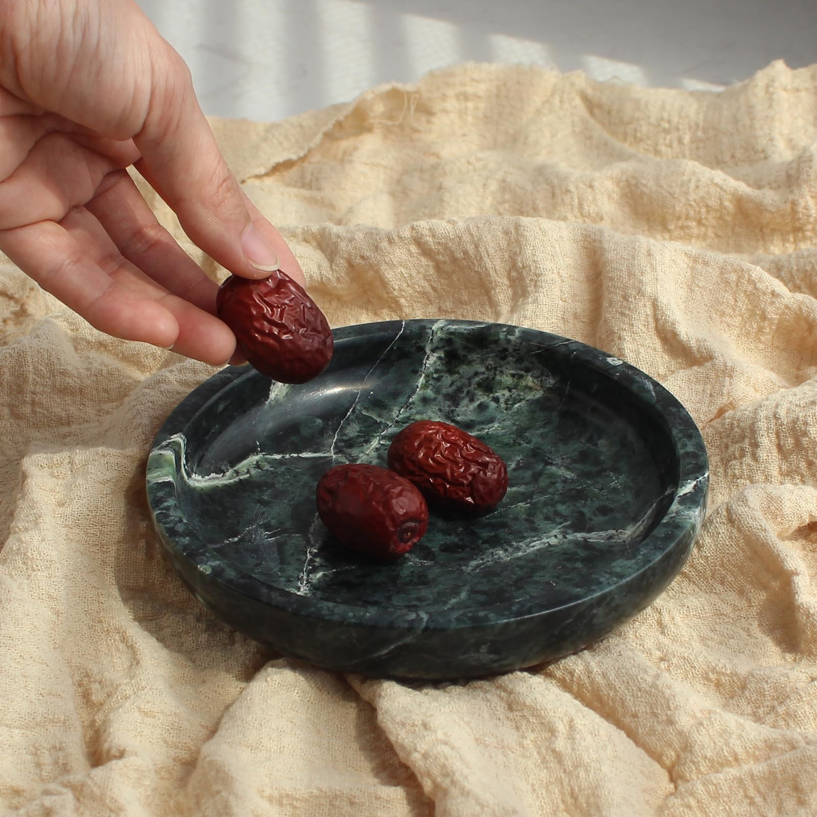 Natural Marble Travertine Ring Dish - 5.5" Jewelry Tray For Nightstand, Keys, Earrings (Pink Marble) - View #5