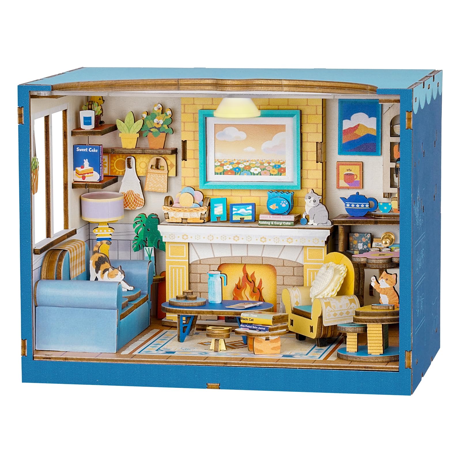 WEBYEARO DIY Miniature House Kits-Living Room, 3D Wooden Puzzles with LED Light Tiny House Mini House Building Kit for Adults, Wooden Adults Crafts Home Decor Gifts for Parents Friends