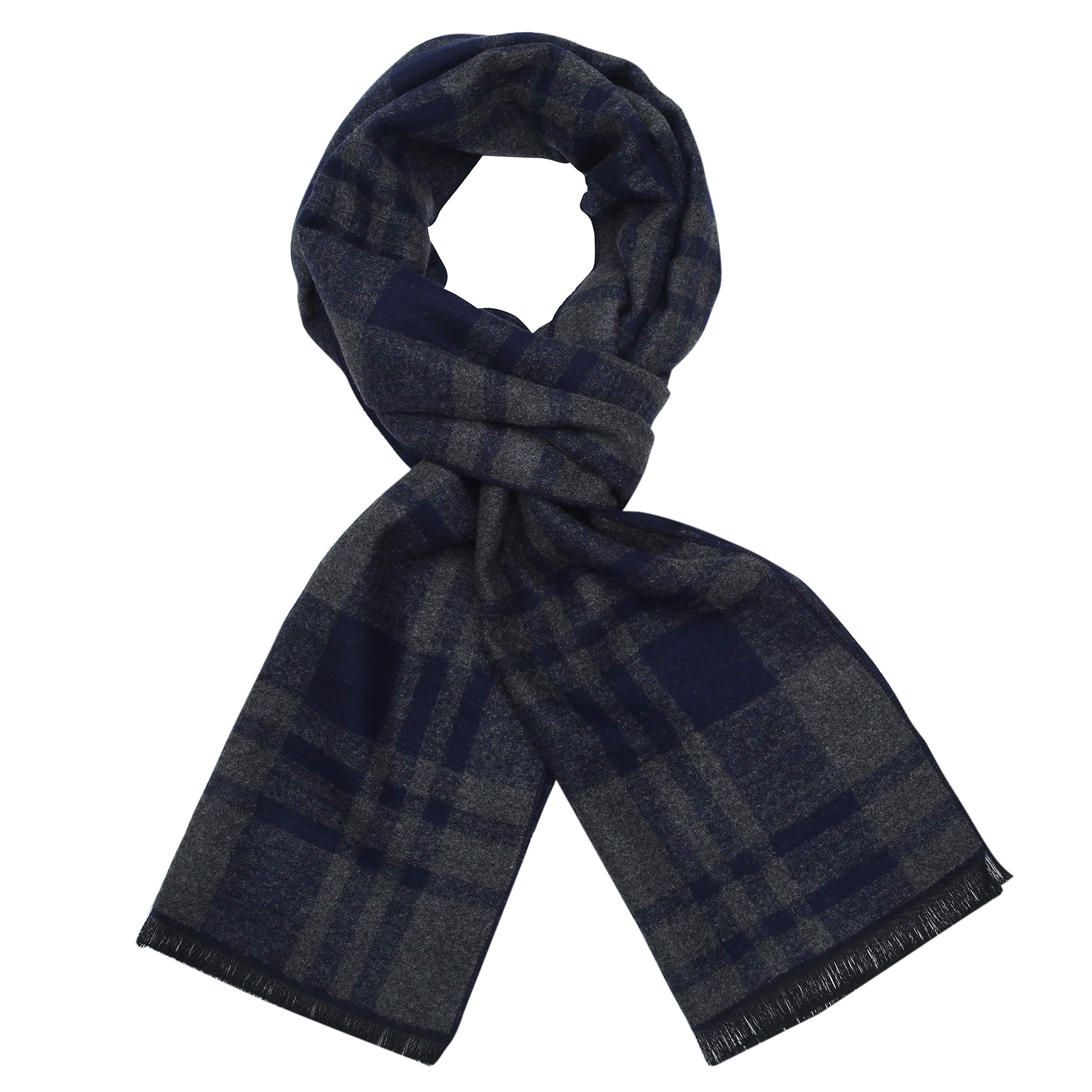 soul young Long Cotton Scarf for Men - Warm Fringe Plaid Scarves With Luxurious Gift Box (Blue & Grey Plaid)