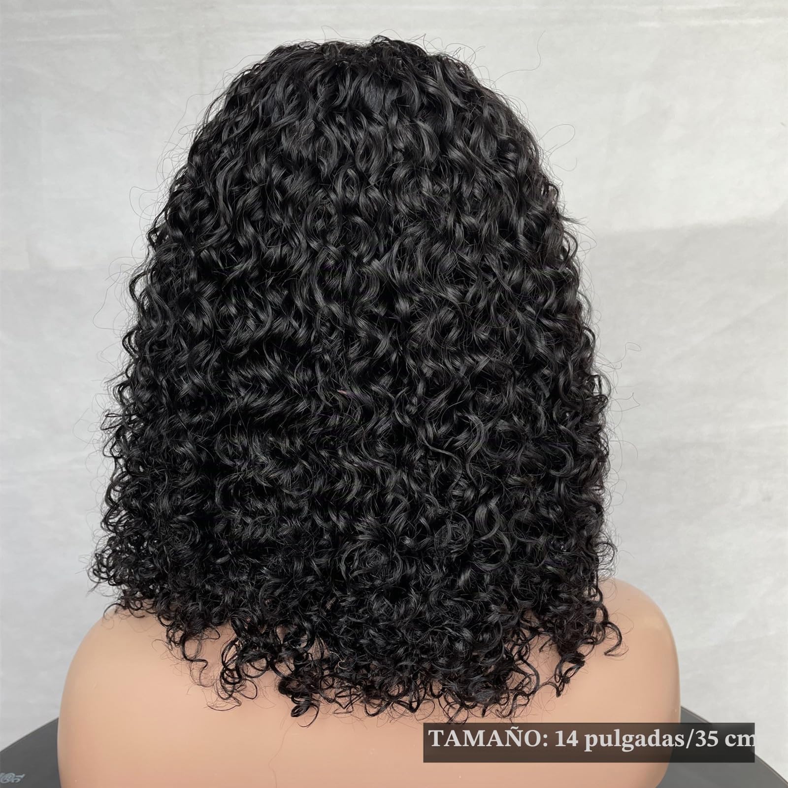 pelucas de pelo humano rizado curly wigs curly bob human hair wigs with Fringe Peluca de cabello humano con flequillo no lace front Pelucas cortas y rizadas de cabello humano con Frange 14 pulgadas