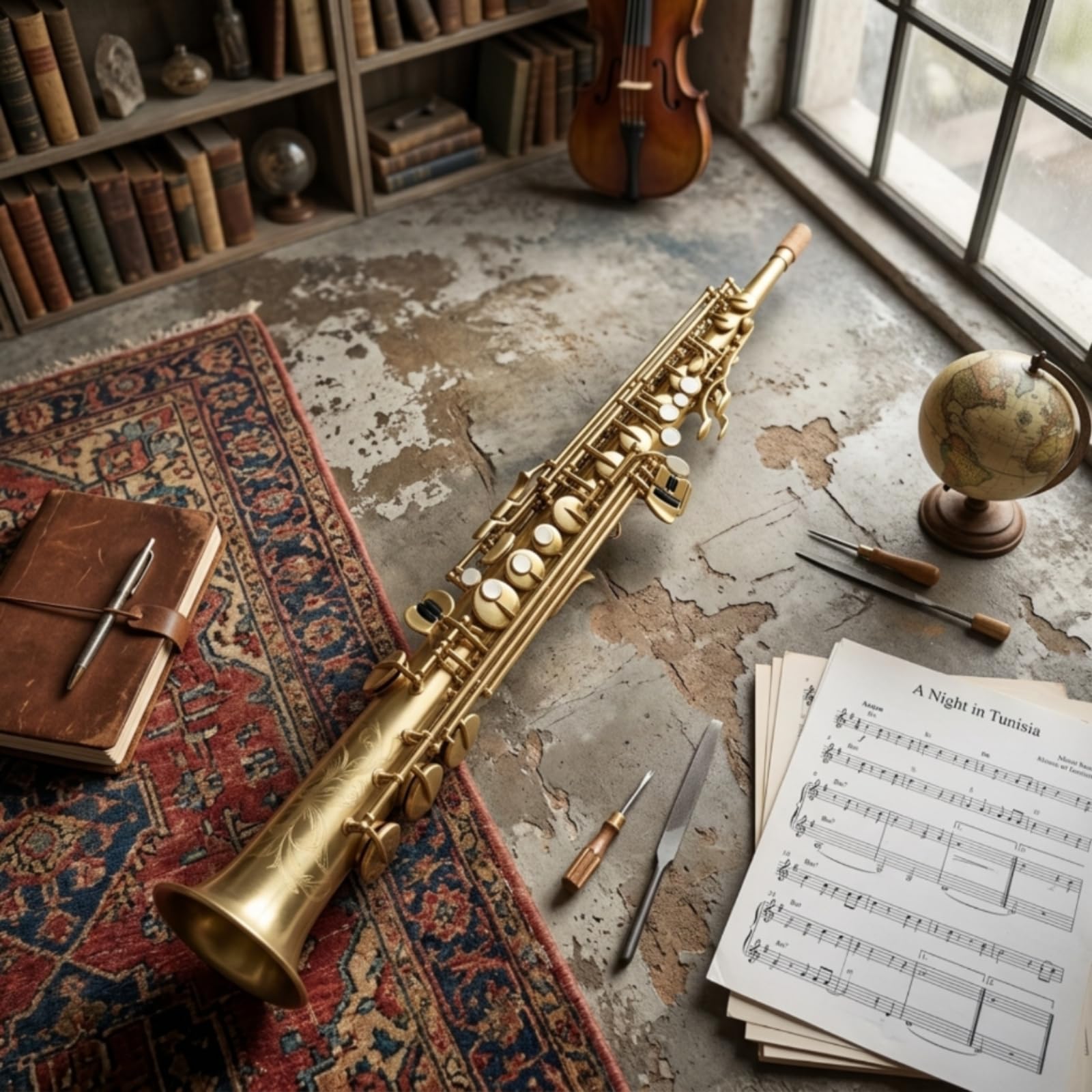 Sax Soprano Dritto Vintage Soprano in Metallo con Custodia per Sassofonisti, Musicisti, Concerti, Scuola di Musica, Prove
