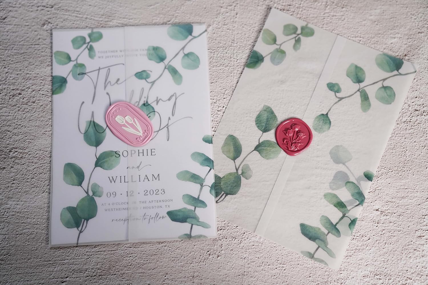 Puremigo 50 Pack Greenery Printed PreFolded Vellum Jackets for 5x7