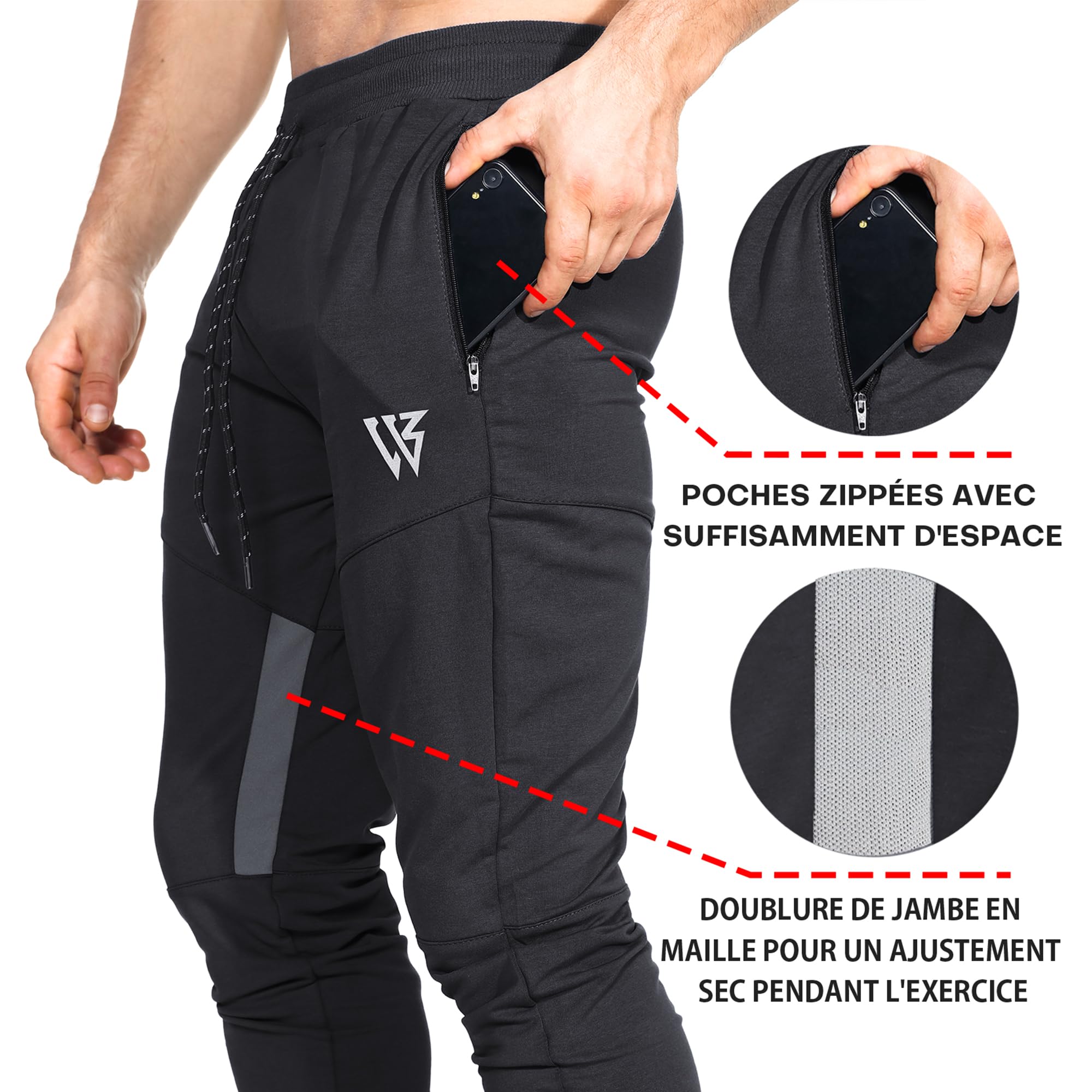 BROKIG AeroMaille Pantalon Jogging Homme Pantalons Sport avec Poches Zippées Hommes Survêtement Fitness Respirant Running