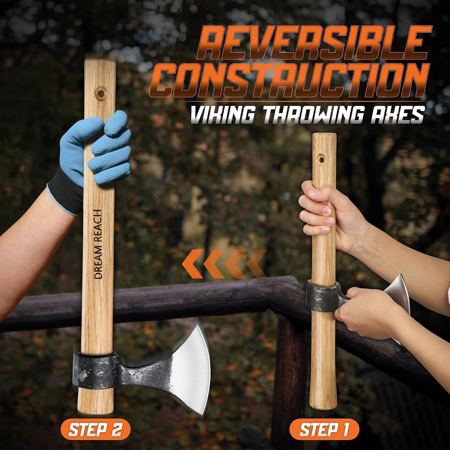 Dream Reach Throwing Axes 2 Pack, Professional 15" Throwing Axe Set for Backyard, High Carbon Steel Detachable Hatchet Set for Adults for Competition and Recreation, for Men