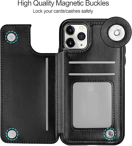 Miniatura 5 de HianDier Funda tipo cartera para iPhone 11 Pro Max, funda protectora delgada con ranura para tarjeta de crédito, tapa de piel sintética suave,