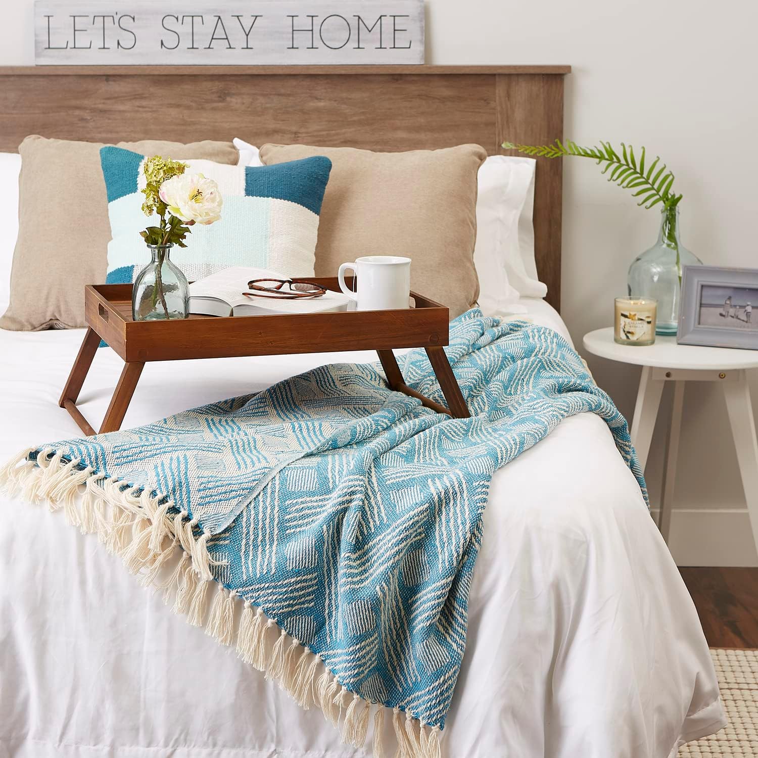 Stone Basketweave Cotton Throw Blanket with Fringe, 50x60