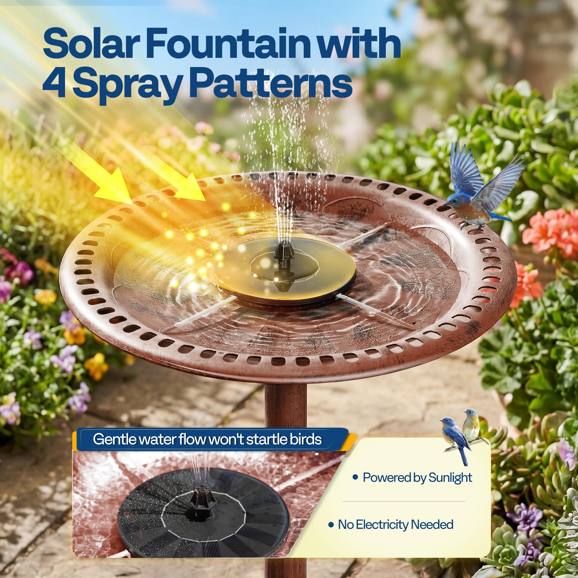 VIVOHOME Polyresin Antik Outdoor Bronze Garten Vogeltränke und solarbetriebene runde Teichbrunnen Kombi-Set | Solarpumpe aus wetterbeständigem Polyresin, 50,8 cm Schale, für Outdoor/Garten, Vogelfreundlich, leicht zu reinigen