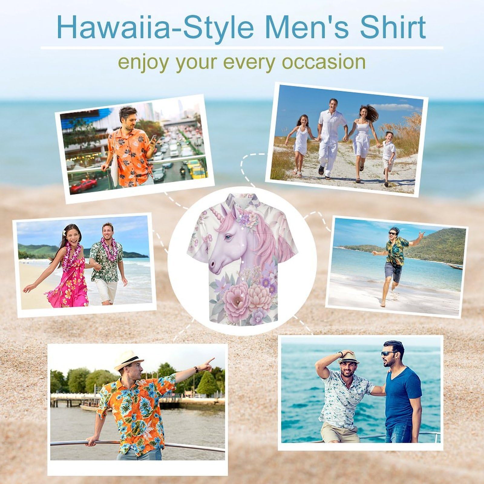 Camicie da Uomo a Maniche Corte con Stampa della Fiori Cavalli Sogni Animali, Casual Leggere Bottoni Camicia con Tasca Frontale, per Vacanze Spiaggia Estate