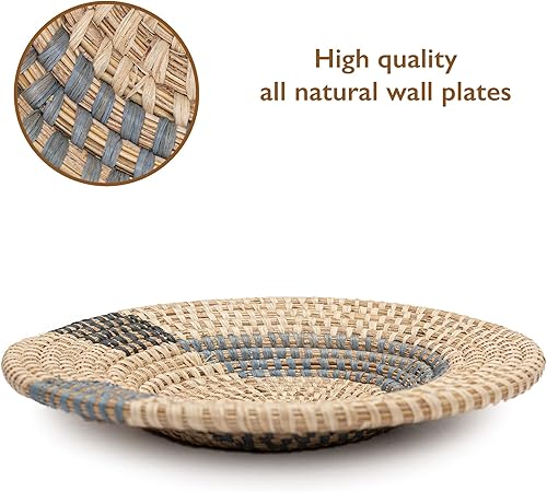 Miniatura 2 de All Across Africa Juego de 3 platos de pared, decoración de pared bohemia, rafia natural, cesta de pared tejida con bucles fáciles de colgar, color