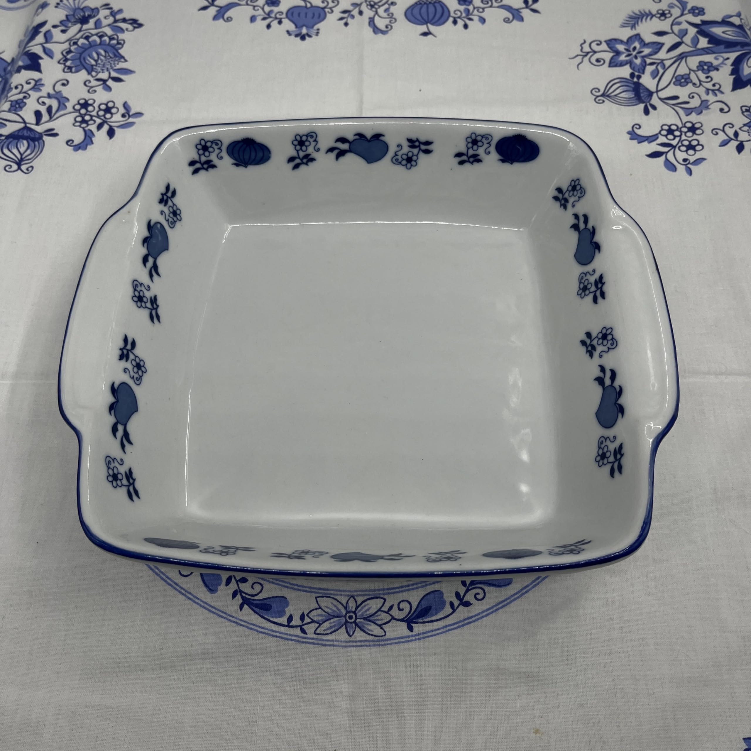 Generisch Porzellan quadratische Servierschale – Blau-Weißes Zwiebelmuster-Stil 22,5 cm