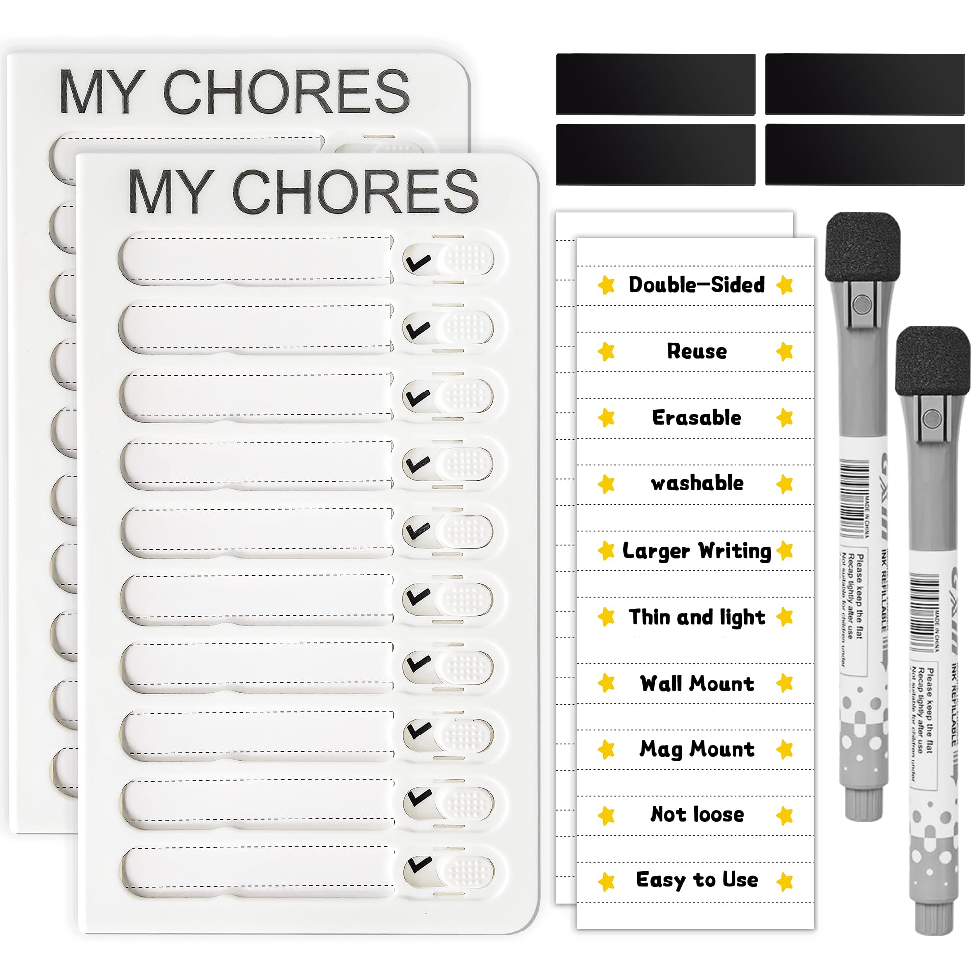 2 pack set dry erase chore chart for kids multiple kids, morning routine habit tracker chore list board，daily schedule reward chart for kids,daily