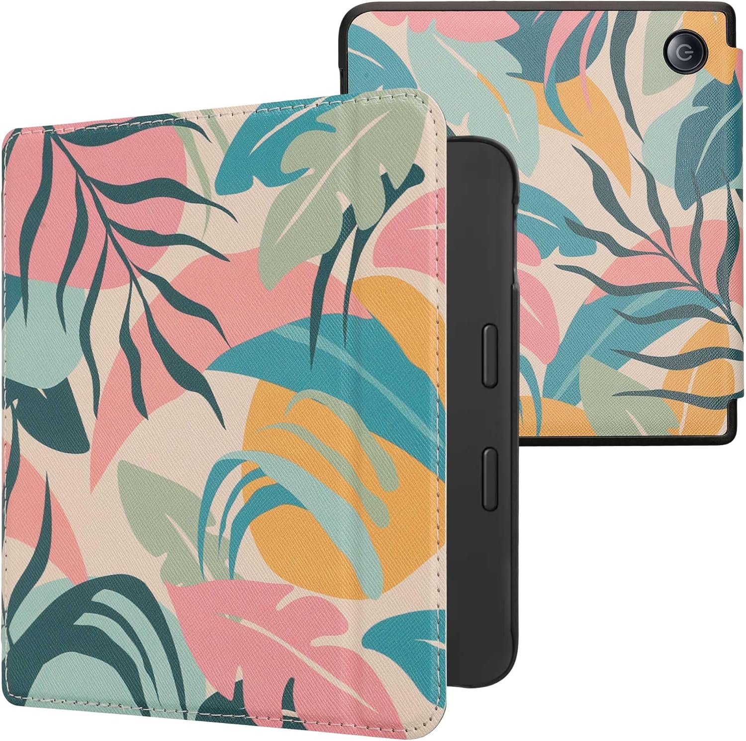 kwmobile Case Compatible with Kobo Libra 2 Case - eReader Cover - Tropical Jungle Pink/Yellow/Green
