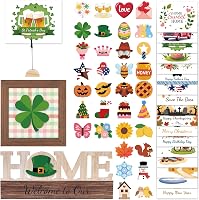 GAGILAND 48-Pc Tiered Tray Decor Set: Interchangeable Wooden Signs for 17 Holidays, Year-Round Seasonal Home Decor