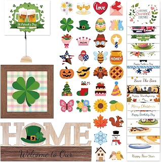 GAGILAND 48-Pc Tiered Tray Decor Set: Interchangeable Wooden Signs for 17 Holidays, Year-Round Seasonal Home Decor