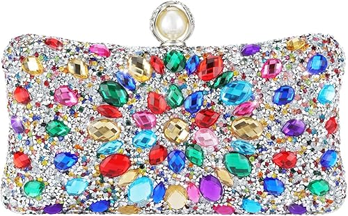 Bolso de mano con diamantes de imitación para mujer, bolsa de noche brillante para fiesta, bolsa pequeña multicolor, bolso cruzado brillante para