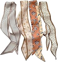 TEBIEKOY 4Pcs Women's Boho Satin Scarves - Multifunctional Fashion Headbands, Hair Ties, Bag Accessories, Soft Polyester Prints