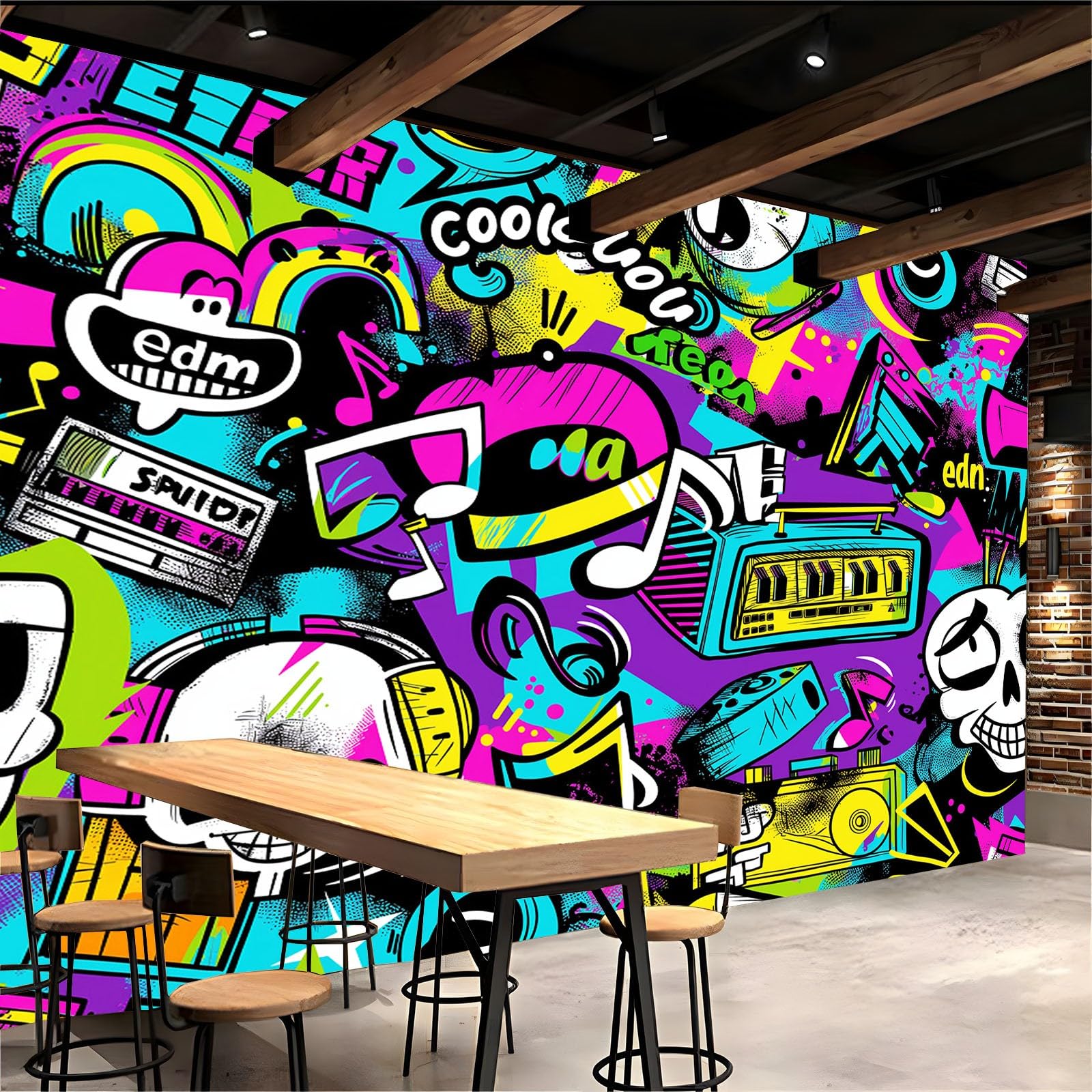 Fotomurale Carta da parati Graffiti Cultura Hip-Hop Elementi Musicali 300x210 cm Fotomurali Murale 3D Poster Gigante Moderna, Carta da Parati Decora per Camera Letto, Soggiorno, Stanza dei Bambini