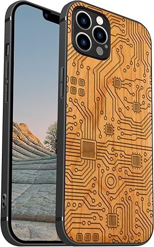 Miniatura 19 de Carveit Funda magnética de madera para iPhone 12 Pro [madera natural y TPU suave negro] a prueba de golpes, funda de madera única y elegante