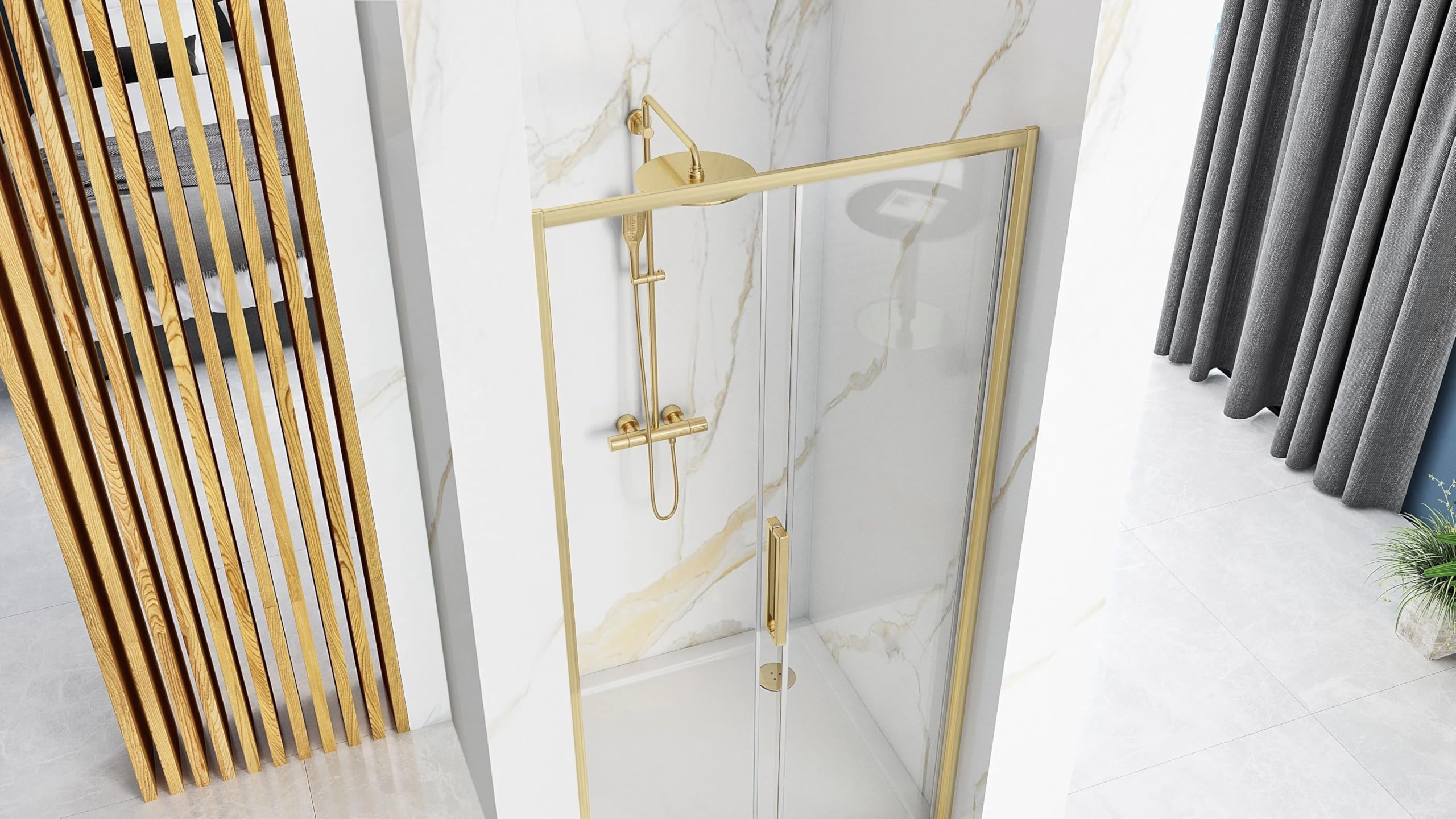 Rea - Porta Doccia Rapid Slide 140, Oro Spazzolato, 2,5X141X195Cm