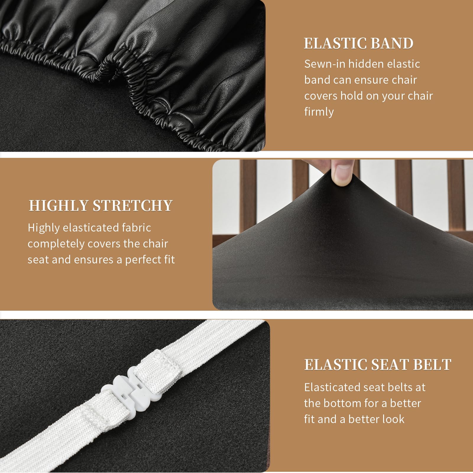 Alishomtll PU Chair Seat Covers for Dining Room Set of 4, Stretch Leather Waterproof Chair Seat Slipcovers - Image 4