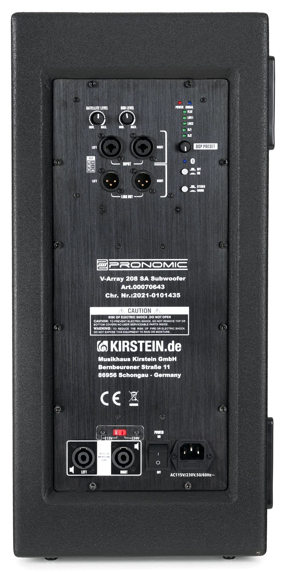Pronomic V-Array Compact-Twin Set, Subwoofer 208, Équipement: 2X woofer 8" | DSP: processeur DSP 96 kHz, 48 bits, Récepteur Bluetooth® 4.2, Presets DSP: FLAT, LIVE1, LIVE2, 2x sortie ligne XLR, 1 kg