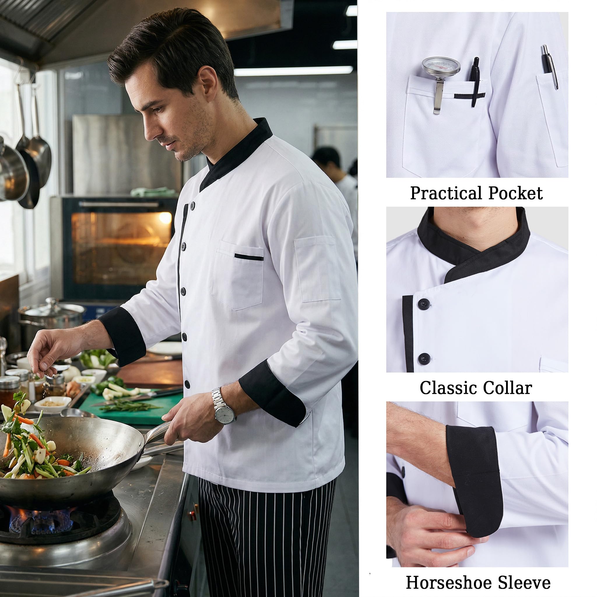 Nanxson Chaqueta Unisex Hotel/Cocina Manga Larga Ropa de Trabajo Uniforme Chef Coat Blanco CFM0016