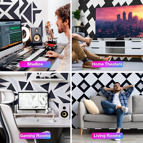 Miniatura 6 de Paquete de 18 paneles acústicos autoadhesivos, paneles absorbentes de sonido de 12 x 12 x 0.4 pulgadas, paneles cuadrados de alta densidad a prueba
