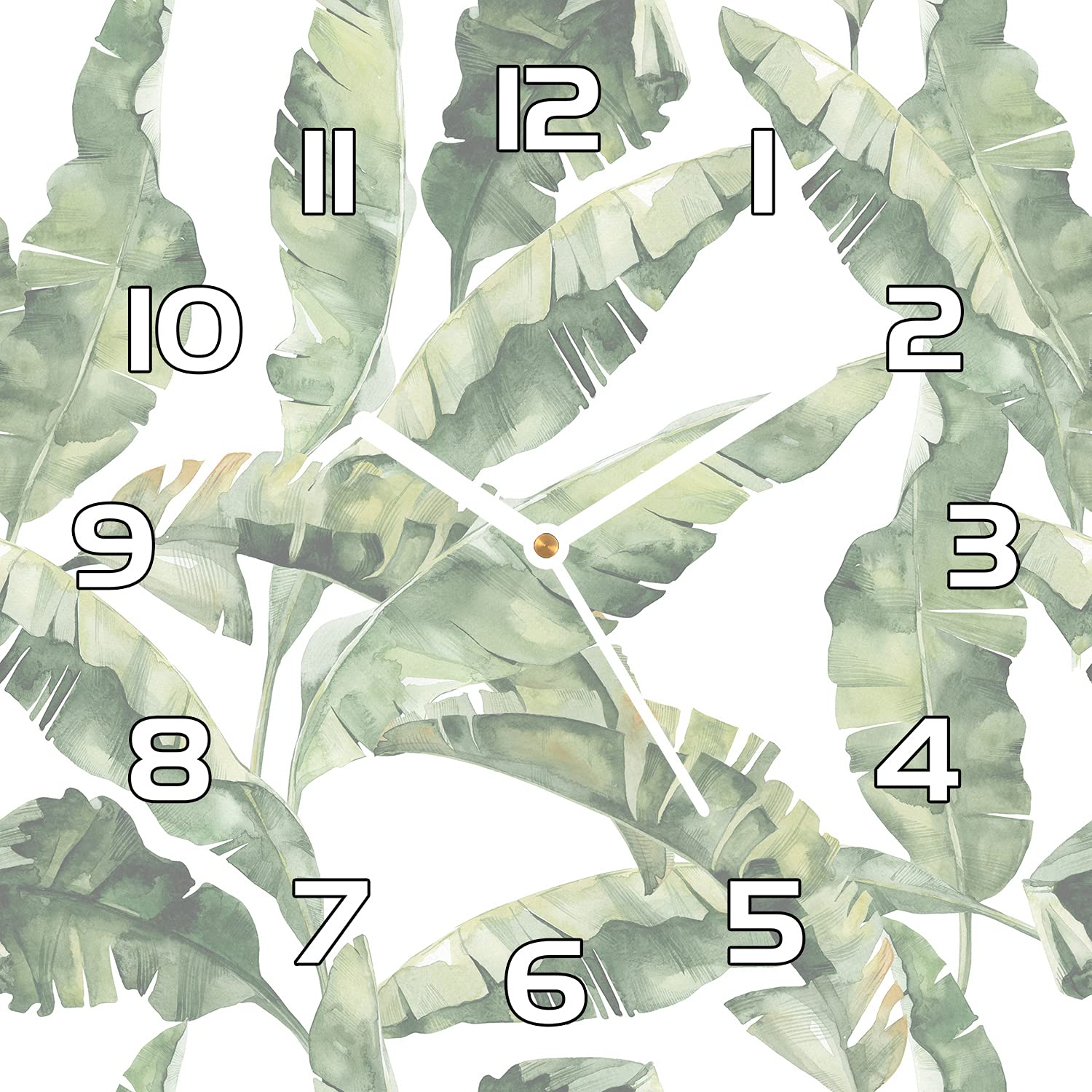 Horloge murale cuisine et salon avec motif végétal design tropical moderne en verre