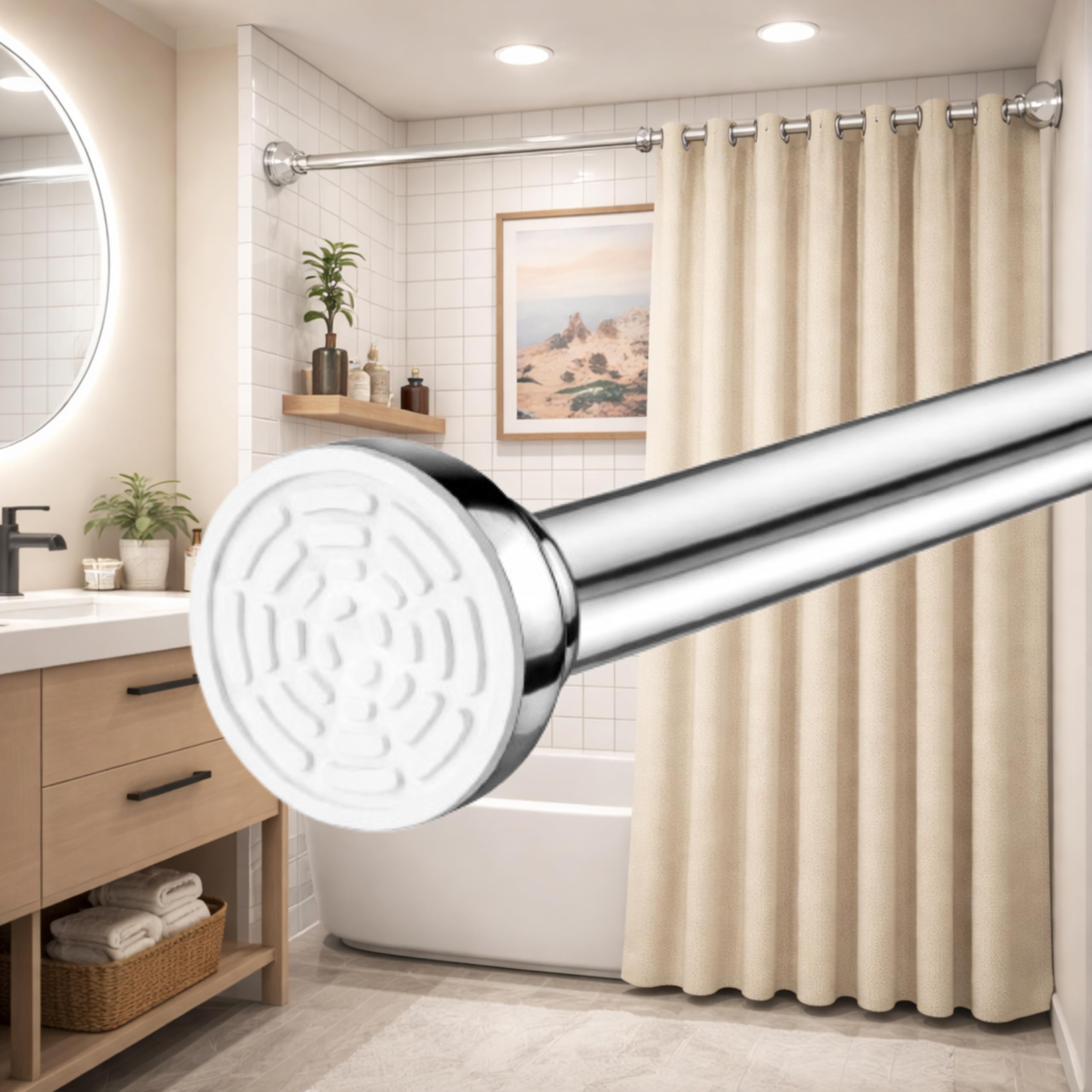SUNPRAS Adjustable Curtain Rod Without Drilling | Extendable Curtain Rod | Curtain Rods Without Drilling for Window, Bathroom & Wardrobe | Heavy Duty Tension Rod | No Drill Installation