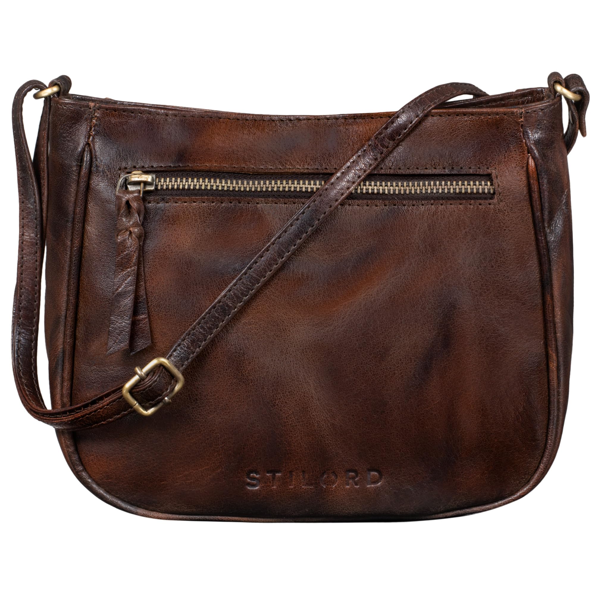 STILORD “Samira” Borsa a Tracolla da Donna in Pelle Borsetta a Sacchetto in Cuoio Vintage Elegante Pochette Clutch Feste Colore:zamora - marrone