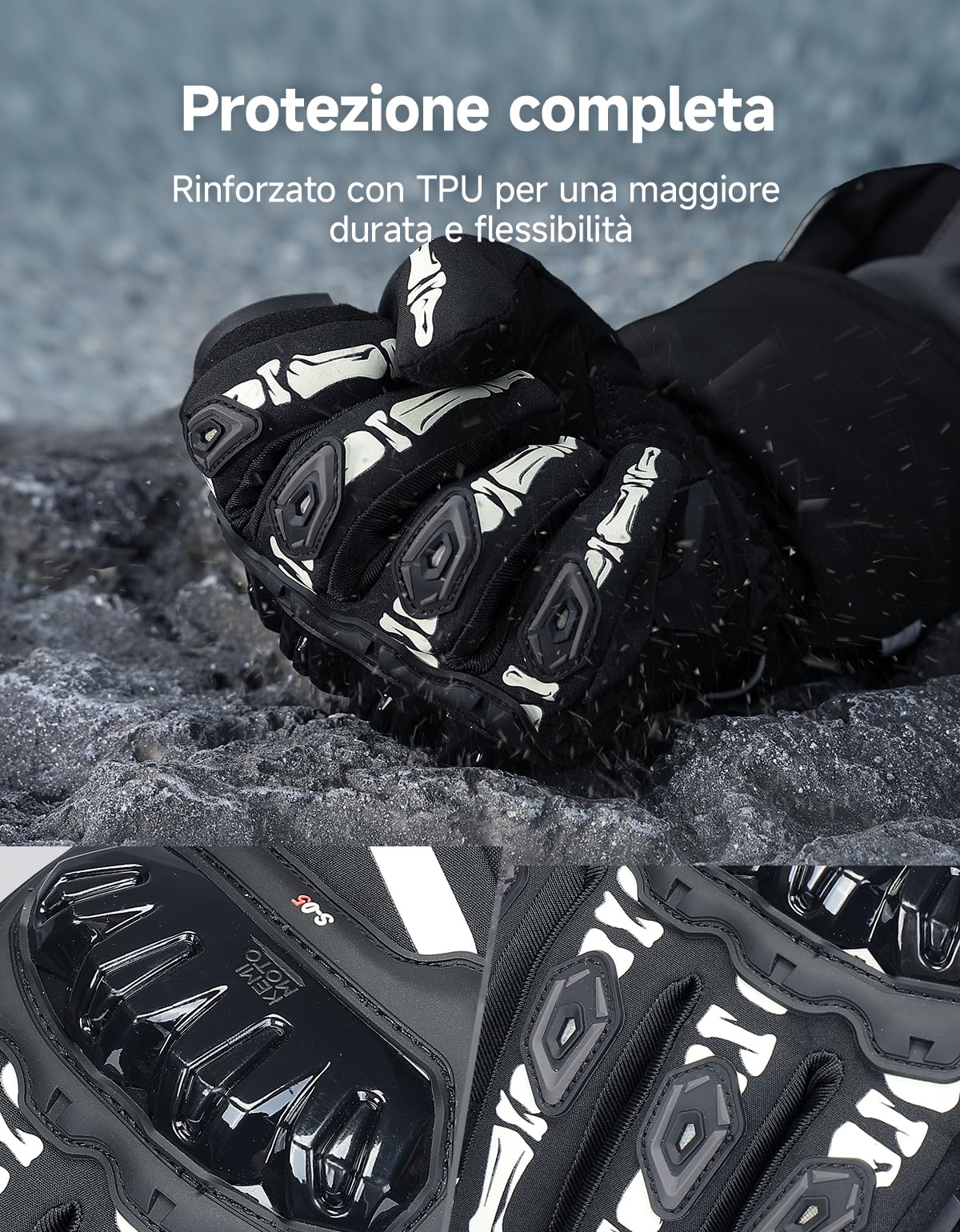KEMIMOTO Guanti Moto Invernali, Guanti da Moto Termici Uomo Donna con Touch Screen e Impermeabile Protezione, Adatti da 0°C a 5°C, Ideali per Motociclismo a Ciclismo