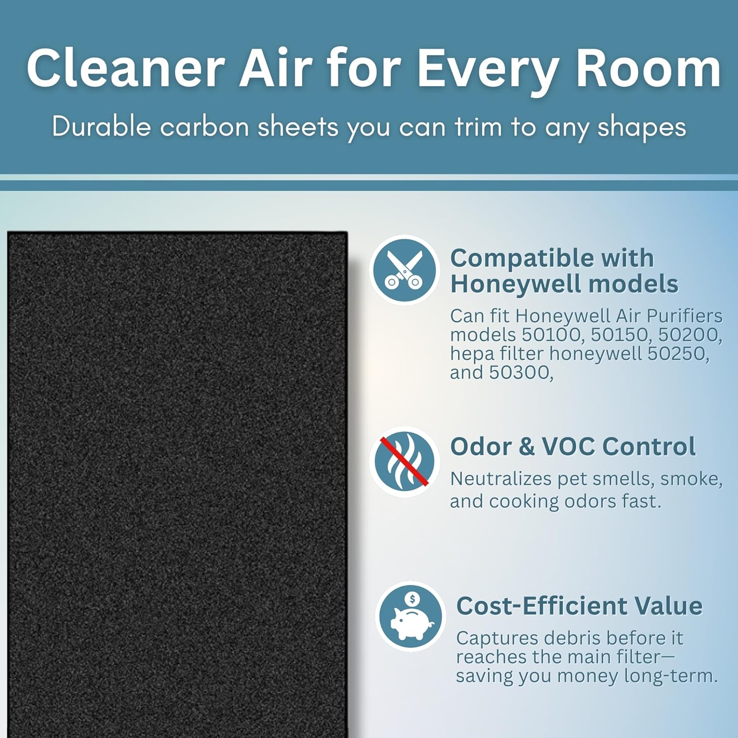 Premium Activated Carbon Prefilter Compatible With Honeywell Air Purifiers Filter Replacement R, HEPA Replacement Filter Prime, Honeywell Prefilter A, HEPA Replacements, 10" x 46.5" - 2 Pack