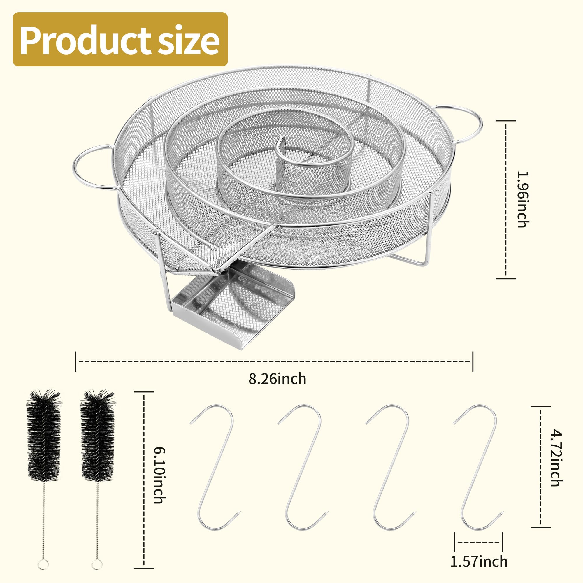 Set da 7 Pezzi Affumicatore Barbecue Portatile,Durevole,Generatore Fumo Freddo con Manico,Con 2 Spazzola, 4 Ganci,per griglie, affumicatori e forni per affumicatura, riutilizzabili