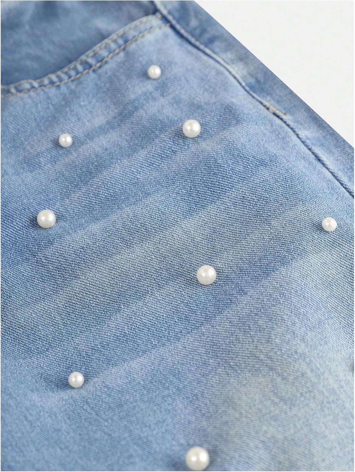 WDIRARA Girl's Pearl Beaded Elastic Waist Wide Leg Jeans Loose Denim Pants