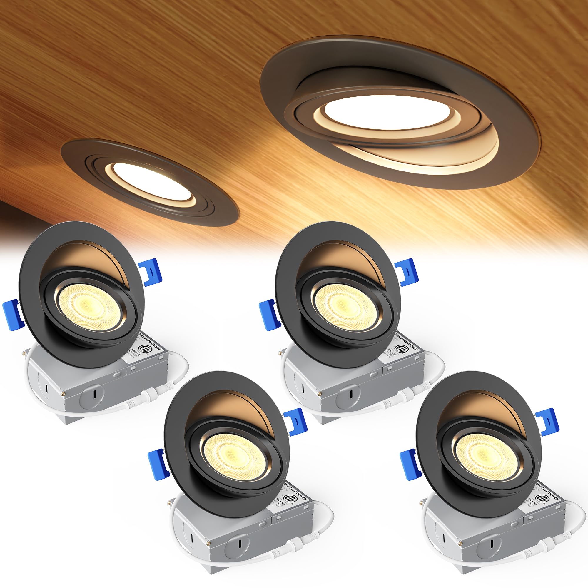 Ensenior 4 Pack 4 Inch Black LED Eyeball Gimbal Recessed Light, 5CCT