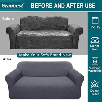 Granbest High Stretch Sofa Covers Universal Super Soft Loveseat Couch Jacquard Covers for Dogs Non Slip Furniture Protector Machine Washable (2 Seater, Gray)