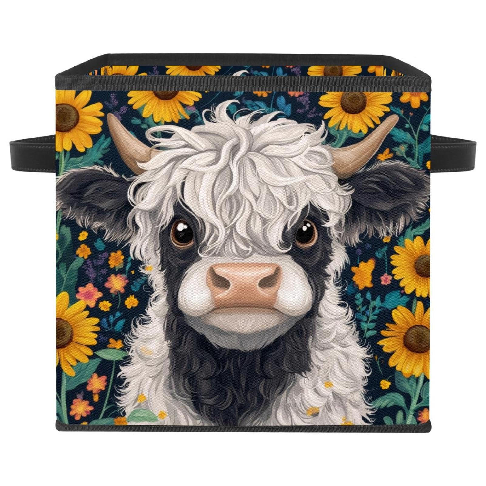 Organiser les vêtements avec ce panier cube vache Highland 28cm