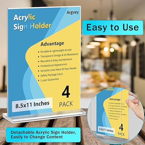 Miniatura 9 de Paquete de 8 soportes acrílicos verticales de 8.5 x 11 pulgadas, soporte de exhibición de menú de mesa en forma de T, multifunción, de plástico de