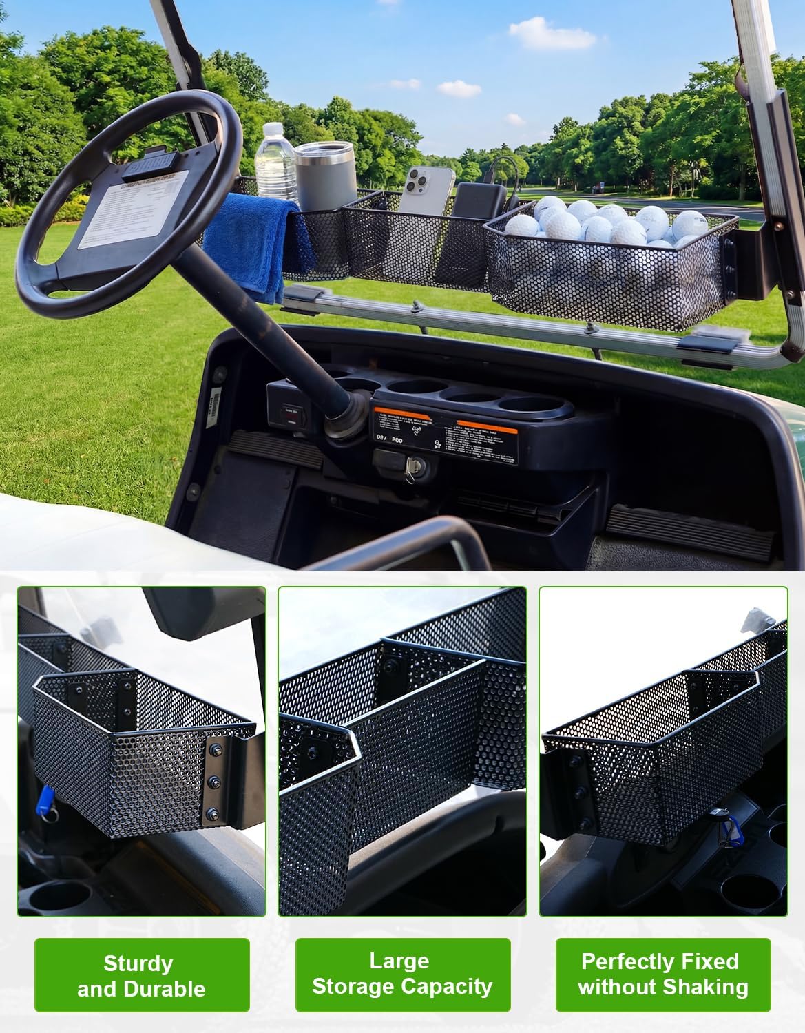 Golf Cart Front Inner Basket for EZGO TXT RVX VALOR Yamaha G29 Drive2 G16-G22 Club Car DS Tempo Modular Mesh Storage Tray Organizer for Extended Space (Yamaha G14-G22 1995-2007)