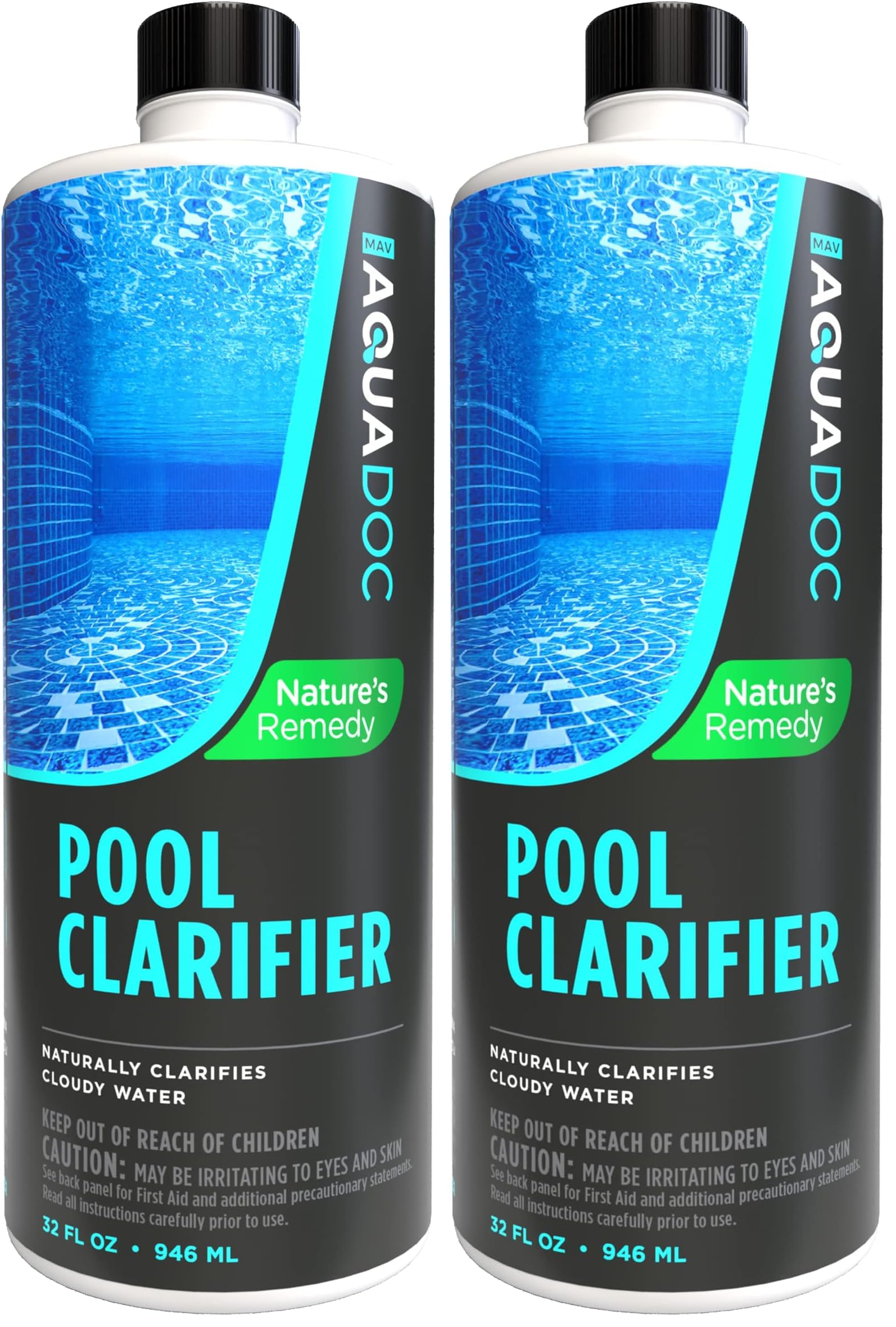 AquaDoc Pool Clarifier for Inground and Above Ground Pools - 32 oz (2 Pack) - Chitosan Clarifier to Help Clear Cloudy Water, Reduce Residue and Support Filter Performance - Made in USA