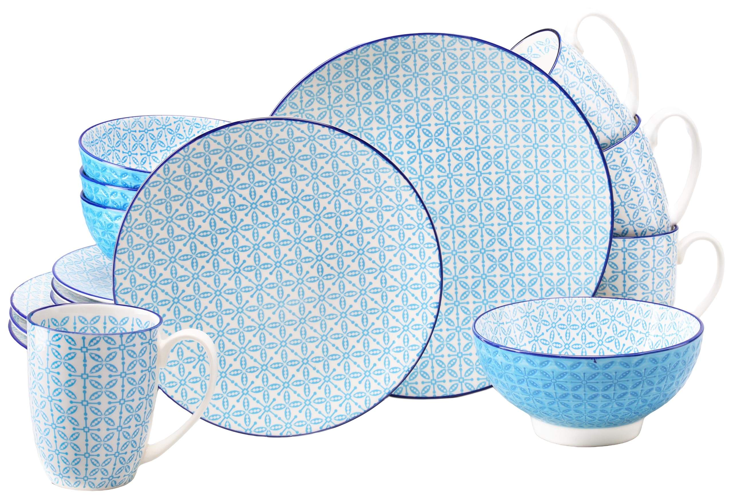 CreaTable, 24760, Serie Mediterran Blau, 16-teiliges Geschirrset für 4 Personen, Kombiservice aus Steinzeug, spülmaschinen- und mikrowellengeeignet, Qualitätsproduktion