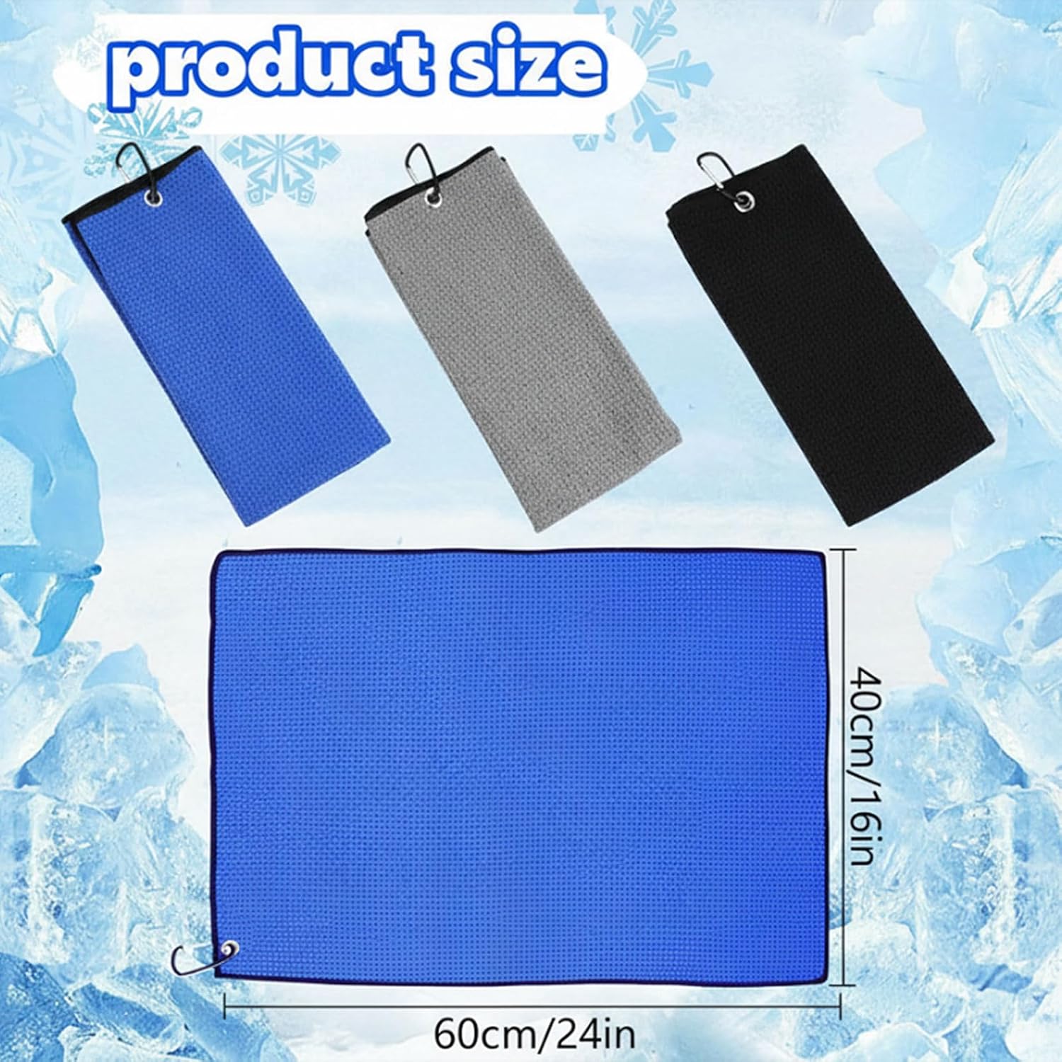 Batiyeer Golf Towels Bulk for Bags 16'' x 24'' Microfiber Waffle Pattern Golf Towels Trifold with Clip for Hiking,Tournament, Yoga - Image 2