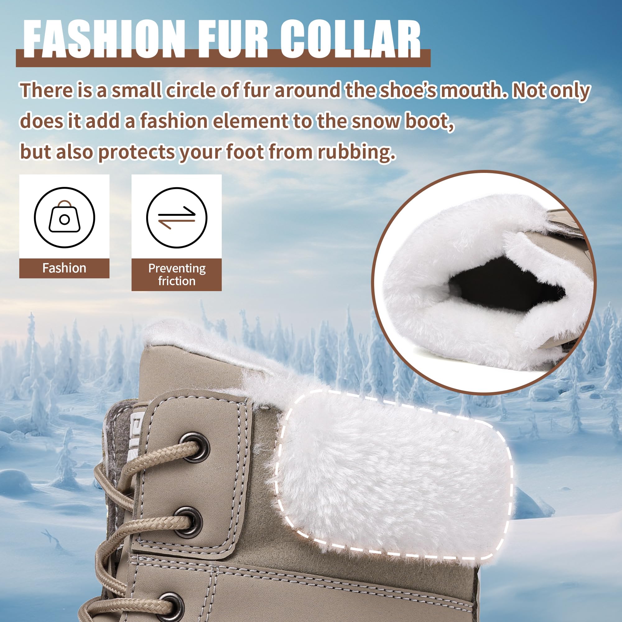 Botas de invierno para mujer, botas de nieve impermeables, con forro de piel, botas de senderismo cálidas para mujer, botas de senderismo con cordones, antideslizantes, ligeras, botas de