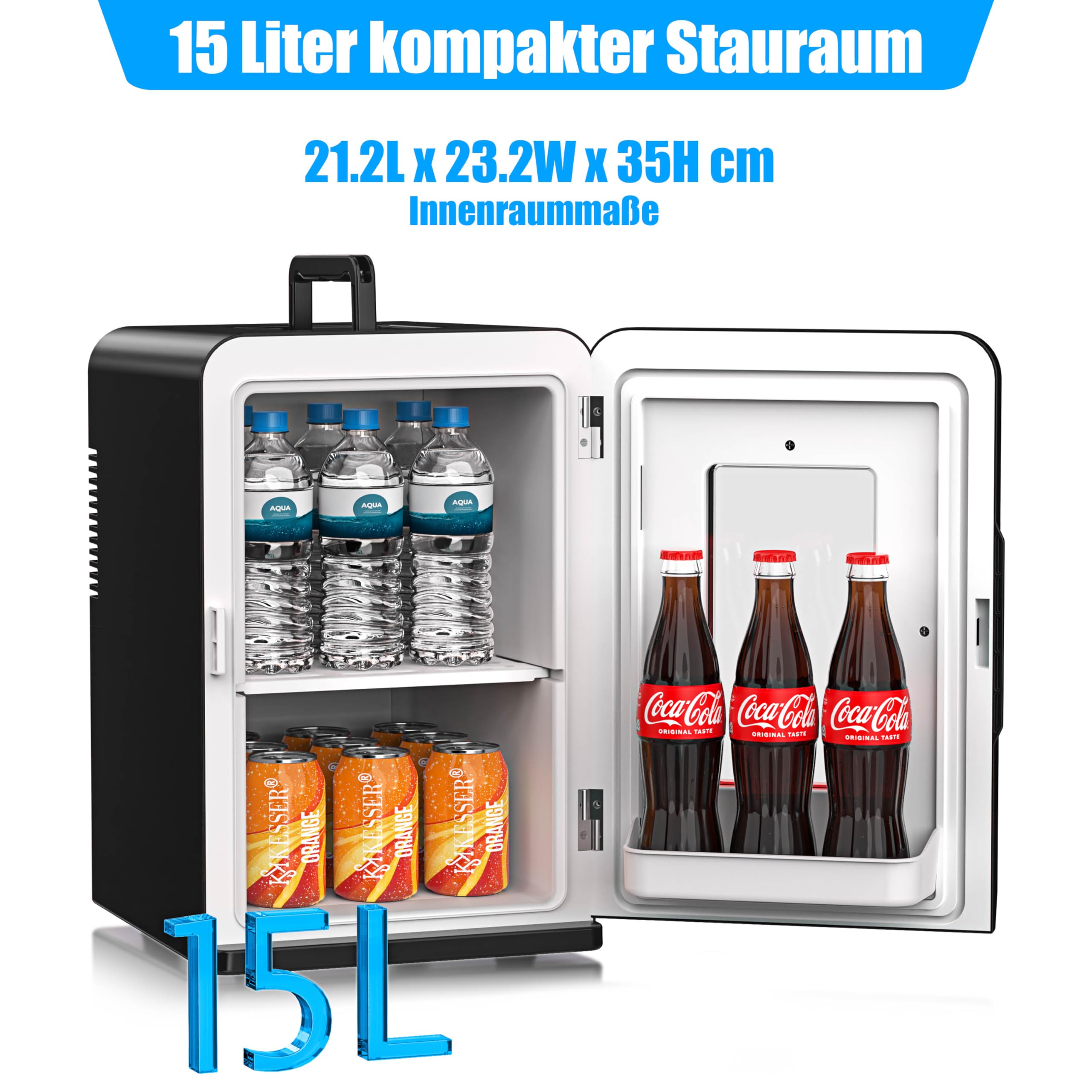 KESSER® 2in1 Mini Kühlschrank Kühlbox 15 Liter Kühl und Heizfunktion Tragbarer AC DC 220-240V/12V Steckdose und Zigarettenanzünder Warmhaltebox Thermobox Auto Büros Zimmer Camping Garten Schwarz